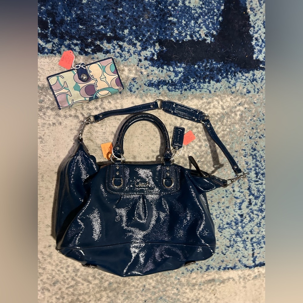 Coach Shimmering Blue Patent Leather Shoulder Bag